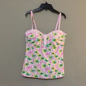 Crown & Ivy Pink Palm Print Tankini Swim Top – Size L